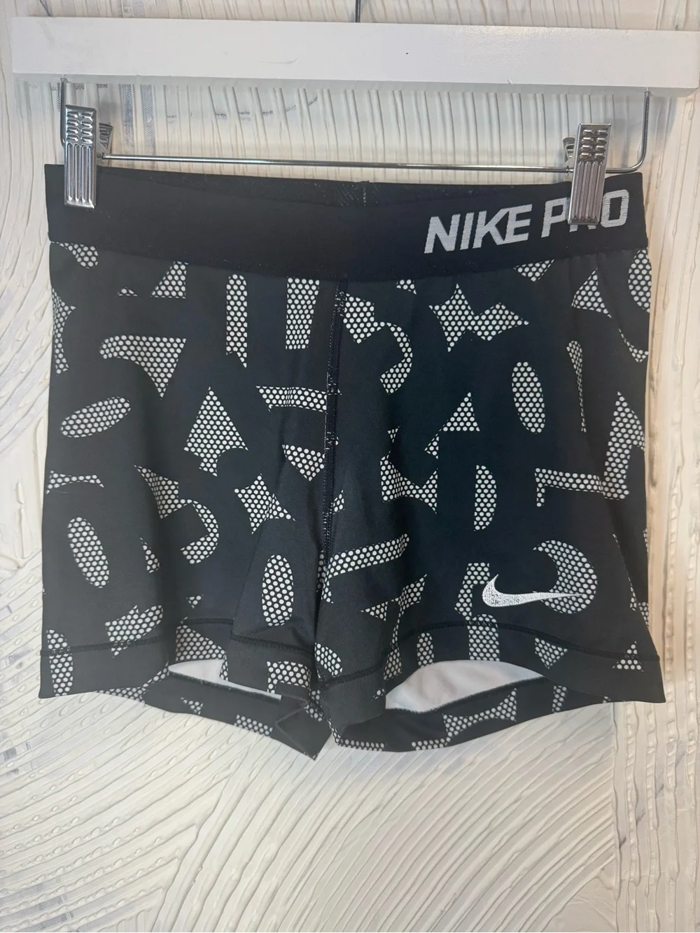Nike Pro Black Shorts with White Geometric Print